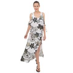 Black And White Floral Pattern Background Maxi Chiffon Cover Up Dress