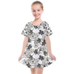 Black And White Floral Pattern Background Kids  Smock Dress