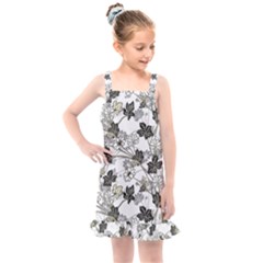 Black And White Floral Pattern Background Kids  Overall Dress by Sudhe