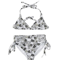 Black And White Floral Pattern Background Kids  Classic Bikini Set