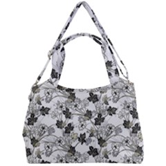 Black And White Floral Pattern Background Double Compartment Shoulder Bag by Sudhe