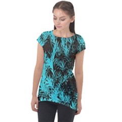 Blue Etched Background Cap Sleeve High Low Top