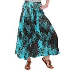 Blue Etched Background Satin Palazzo Pants