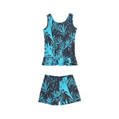 Blue Etched Background Kids  Boyleg Swimsuit