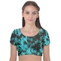 Blue Etched Background Velvet Short Sleeve Crop Top  View1