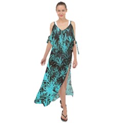 Blue Etched Background Maxi Chiffon Cover Up Dress