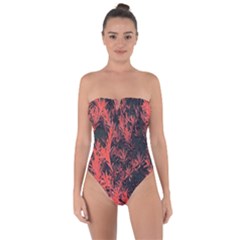 Orange Etched Background Tie Back One Piece Swimsuit by Sudhe