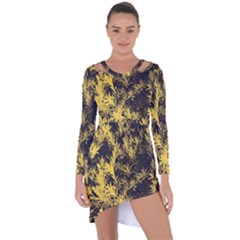 Artistic Yellow Background Asymmetric Cut-out Shift Dress by Sudhe