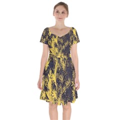 Artistic Yellow Background Short Sleeve Bardot Dress by Sudhe