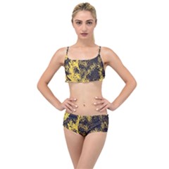 Artistic Yellow Background Layered Top Bikini Set