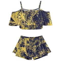 Artistic Yellow Background Kids  Off Shoulder Skirt Bikini