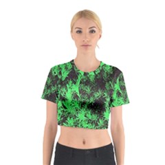 Green Etched Background Cotton Crop Top by Sudhe