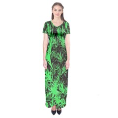 Green Etched Background Short Sleeve Maxi Dress by Sudhe