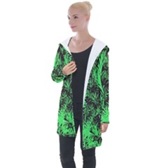 Green Etched Background Longline Hooded Cardigan