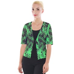 Green Etched Background Cropped Button Cardigan