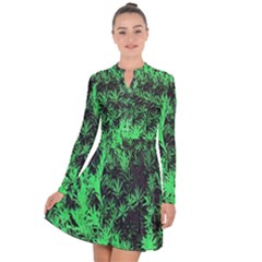 Green Etched Background Long Sleeve Panel Dress