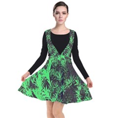 Green Etched Background Plunge Pinafore Dress