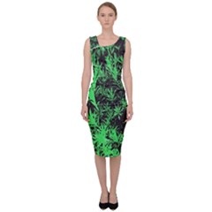 Green Etched Background Sleeveless Pencil Dress by Sudhe