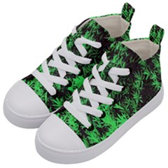 Green Etched Background Kids  Mid-top Canvas Sneakers