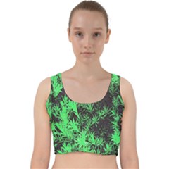 Green Etched Background Velvet Racer Back Crop Top