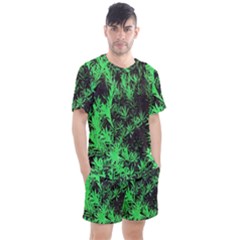 Green Etched Background Men s Mesh Tee And Shorts Set