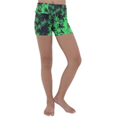 Green Etched Background Kids  Lightweight Velour Yoga Shorts