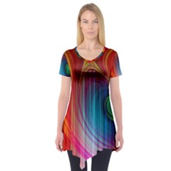 Background Color Colorful Rings Short Sleeve Tunic  by Sudhe