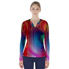 Background Color Colorful Rings V-neck Long Sleeve Top by Sudhe