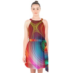 Background Color Colorful Rings Halter Collar Waist Tie Chiffon Dress by Sudhe