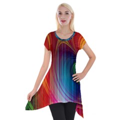 Background Color Colorful Rings Short Sleeve Side Drop Tunic by Sudhe