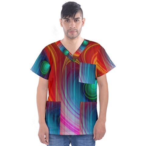 Background Color Colorful Rings Men s V-neck Scrub Top by Sudhe