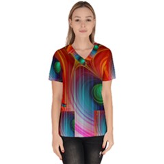 Background Color Colorful Rings Women s V-neck Scrub Top by Sudhe