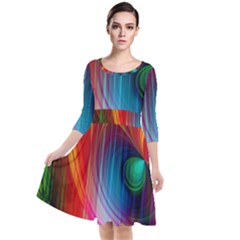 Background Color Colorful Rings Quarter Sleeve Waist Band Dress