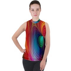 Background Color Colorful Rings Mock Neck Chiffon Sleeveless Top