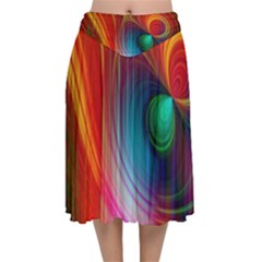 Background Color Colorful Rings Velvet Flared Midi Skirt by Sudhe