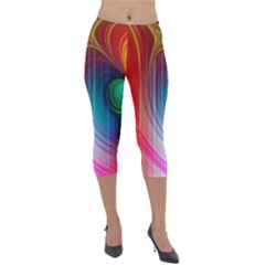 Background Color Colorful Rings Lightweight Velour Capri Leggings  by Sudhe