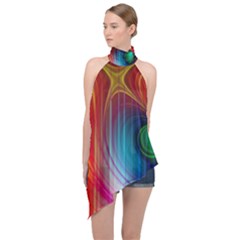 Background Color Colorful Rings Halter Asymmetric Satin Top by Sudhe