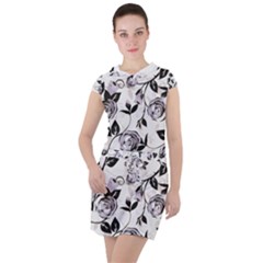 Floral Pattern Background Drawstring Hooded Dress