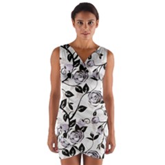 Floral Pattern Background Wrap Front Bodycon Dress by Sudhe