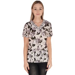 Floral Pattern Background Women s V-neck Scrub Top by Sudhe