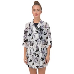 Floral Pattern Background Half Sleeve Chiffon Kimono