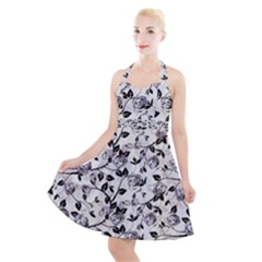 Floral Pattern Background Halter Party Swing Dress 