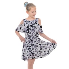 Floral Pattern Background Kids  Shoulder Cutout Chiffon Dress by Sudhe