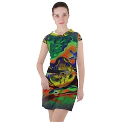 Abstract Transparent Background Drawstring Hooded Dress