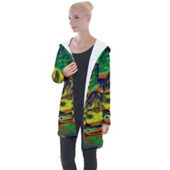 Abstract Transparent Background Longline Hooded Cardigan