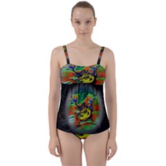 Abstract Transparent Background Twist Front Tankini Set by Sudhe