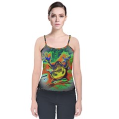 Abstract Transparent Background Velvet Spaghetti Strap Top