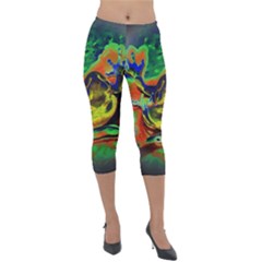 Abstract Transparent Background Lightweight Velour Capri Leggings  by Sudhe