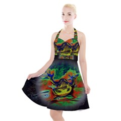 Abstract Transparent Background Halter Party Swing Dress 