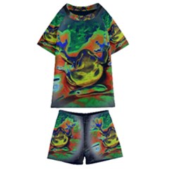 Abstract Transparent Background Kids  Swim Tee And Shorts Set